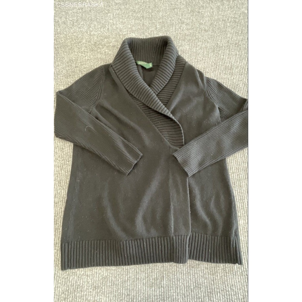 Lauren Ralph Lauren Women's Black Shawl Collar Ribbed Knit Cardigan Sweater 1X